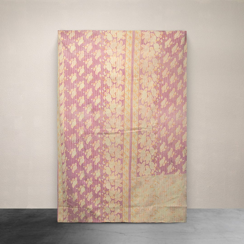 Kantha Throw Butter Yellow and Pink Floral