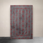 Kantha Throw Charcoal and Red Pattern