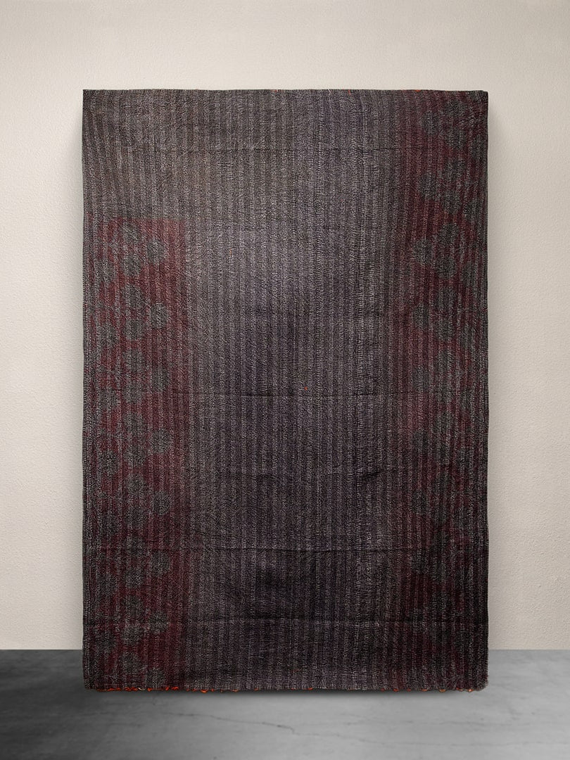 Kantha Throw Charcoal with Orange Stitch