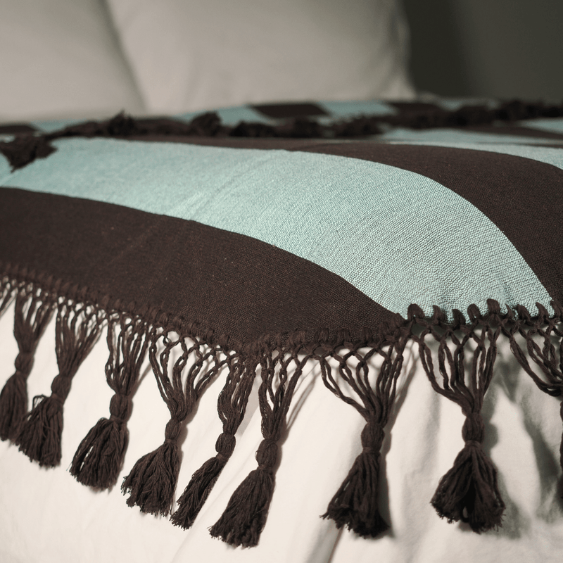 Hero Throw - Turquoise and Brown - Tassel