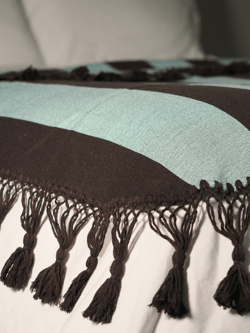 Hero Throw - Turquoise and Brown - Tassel