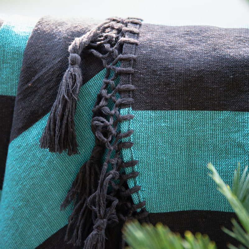 Hero Throw - Turquoise and Brown - Tassel