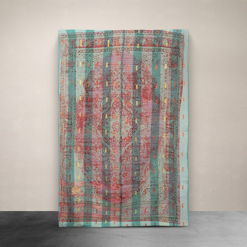 Kantha Throw Mixed Pattern with Metallic Embroidery