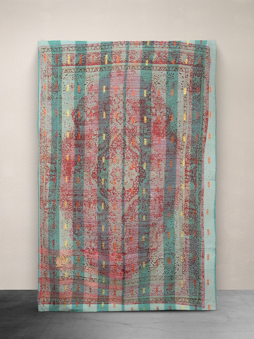 Kantha Throw Mixed Pattern with Metallic Embroidery