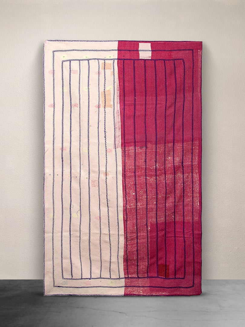 Kantha Throw Pink and Cream Stripe