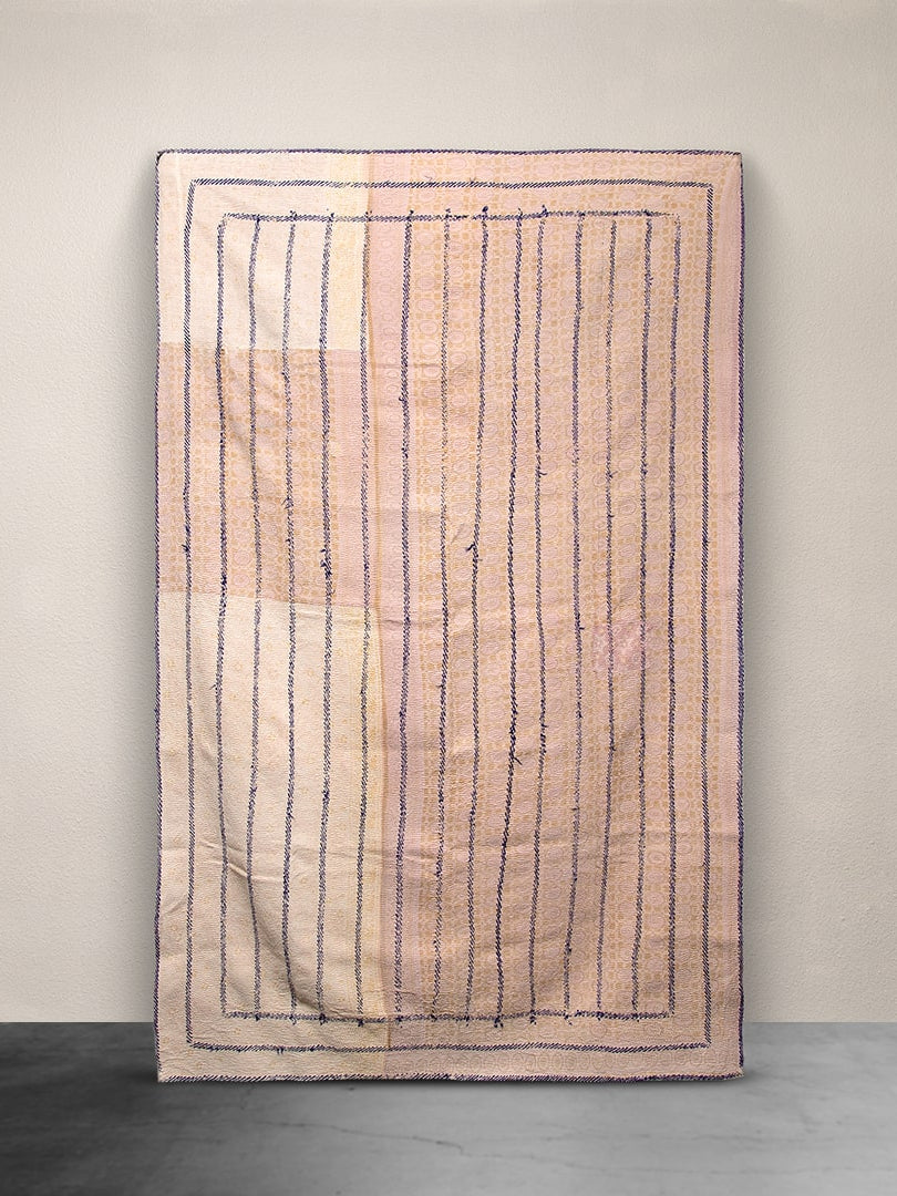 Kantha Throw Pink and Cream Stripe