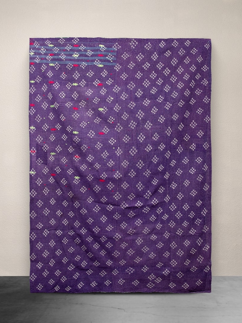 Kantha Throw Purple and Green Plaid